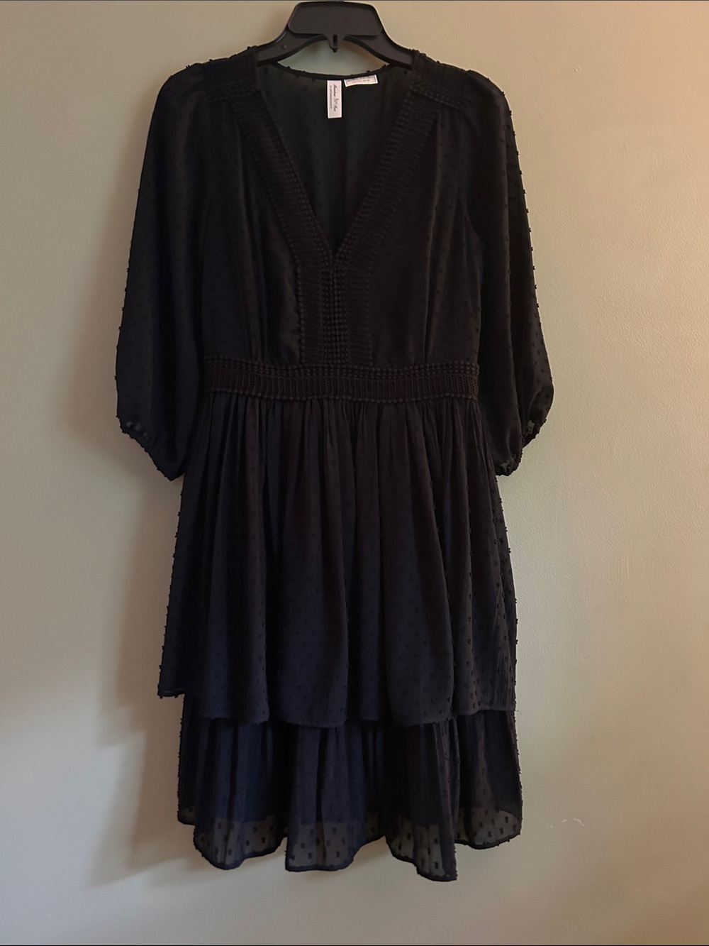 Meadow Rue Minetta Crochet Sheer Tiered Dress in Black Size S